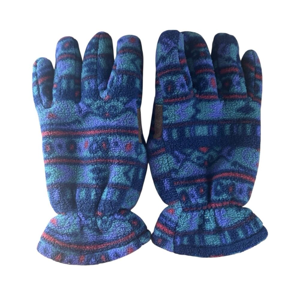Eastern Mountain Sports EMS Womens Sz S Aztec Print Fleece Gloves Soft Warm VTG